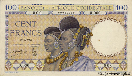100 Francs Épreuve FRENCH WEST AFRICA  1936 P.23s XF+