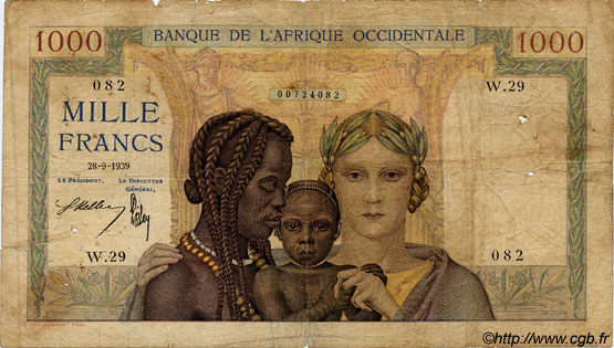 1000 Francs FRENCH WEST AFRICA  1939 P.24 SGE