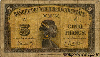 5 Francs FRENCH WEST AFRICA  1942 P.28a G