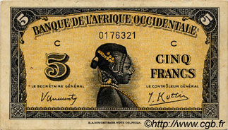 5 Francs FRENCH WEST AFRICA  1942 P.28a MBC