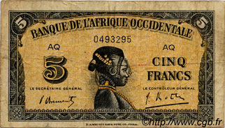 5 Francs FRENCH WEST AFRICA  1942 P.28b BC