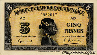 5 Francs FRENCH WEST AFRICA (1895-1958)  1942 P.28b AU