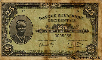 25 Francs FRENCH WEST AFRICA  1942 P.30a RC