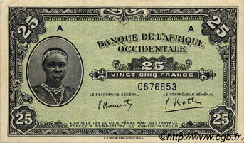 25 Francs FRENCH WEST AFRICA  1942 P.30a EBC