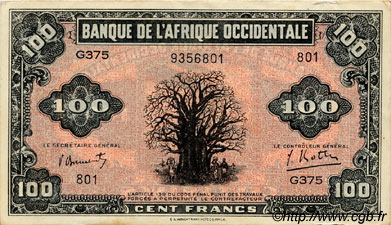 100 Francs FRENCH WEST AFRICA  1942 P.31a MBC+
