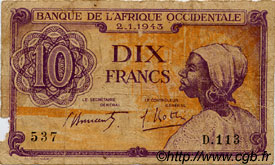 10 Francs FRENCH WEST AFRICA  1943 P.29 G