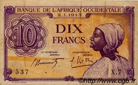 10 Francs FRENCH WEST AFRICA (1895-1958)  1943 P.29 VF