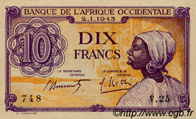 10 Francs FRENCH WEST AFRICA  1943 P.29 XF+