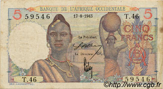 5 Francs FRENCH WEST AFRICA  1943 P.36 q.BB