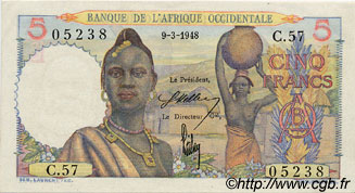 5 Francs FRENCH WEST AFRICA  1948 P.36 AU+