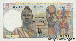 5 Francs FRENCH WEST AFRICA  1948 P.36 fST+