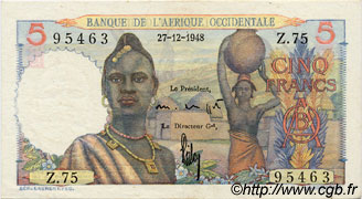 5 Francs FRENCH WEST AFRICA  1948 P.36 XF