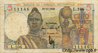 5 Francs FRENCH WEST AFRICA (1895-1958)  1949 P.36 VG