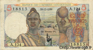 5 Francs FRENCH WEST AFRICA  1950 P.36 VF+