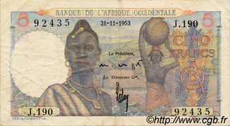 5 Francs FRENCH WEST AFRICA  1953 P.36 MBC