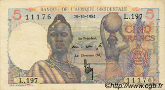 5 Francs FRENCH WEST AFRICA  1954 P.36 MBC+