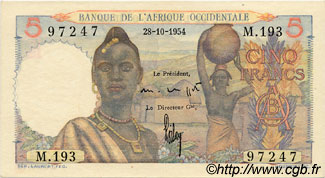 5 Francs FRENCH WEST AFRICA  1954 P.36 fST+