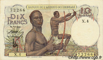 10 Francs FRENCH WEST AFRICA  1946 P.37 VZ