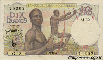 10 Francs FRENCH WEST AFRICA  1947 P.37 VF