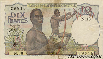 10 Francs FRENCH WEST AFRICA  1948 P.37 BC+