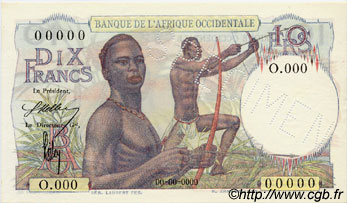 10 Francs Spécimen FRENCH WEST AFRICA  1946 P.37s q.FDC