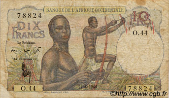 10 Francs FRENCH WEST AFRICA  1948 P.37 q.MB
