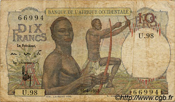 10 Francs FRENCH WEST AFRICA  1953 P.37 SGE