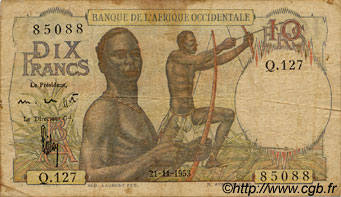 10 Francs FRENCH WEST AFRICA  1953 P.37 B