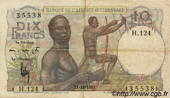 10 Francs FRENCH WEST AFRICA  1953 P.37 MBC