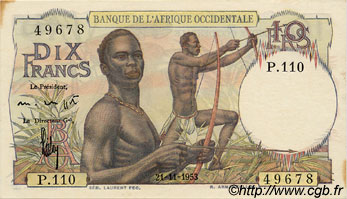10 Francs FRENCH WEST AFRICA  1953 P.37 VF+
