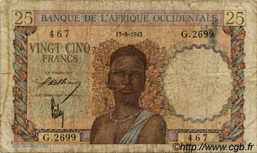 25 Francs FRENCH WEST AFRICA  1943 P.38 RC