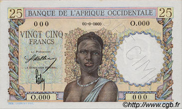 25 Francs Spécimen FRENCH WEST AFRICA  1943 P.38s UNC-