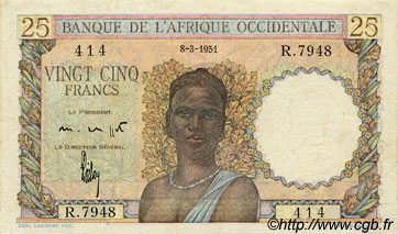 25 Francs FRENCH WEST AFRICA (1895-1958)  1951 P.38 VF