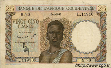 25 Francs FRENCH WEST AFRICA  1953 P.38 BB