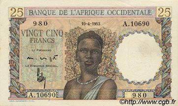 25 Francs FRENCH WEST AFRICA (1895-1958)  1953 P.38 XF