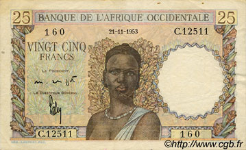 25 Francs FRENCH WEST AFRICA (1895-1958)  1953 P.38 VF+