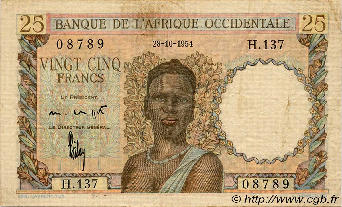 25 Francs FRENCH WEST AFRICA  1954 P.38 fSS