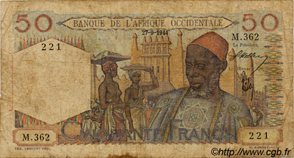 50 Francs FRENCH WEST AFRICA  1944 P.39 G