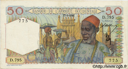 50 Francs FRENCH WEST AFRICA  1944 P.39 XF