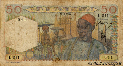 50 Francs FRENCH WEST AFRICA  1947 P.39 SGE