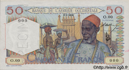 50 Francs Spécimen FRENCH WEST AFRICA  1944 P.39s AU