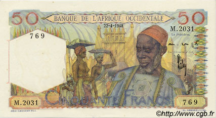50 Francs FRENCH WEST AFRICA  1948 P.39 UNC-