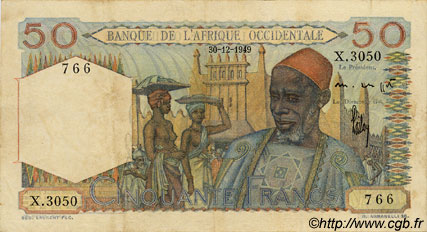 50 Francs FRENCH WEST AFRICA  1949 P.39 VF