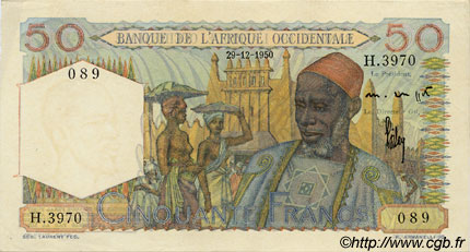 50 Francs FRENCH WEST AFRICA  1950 P.39 fST