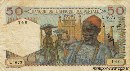 50 Francs FRENCH WEST AFRICA  1951 P.39 MB