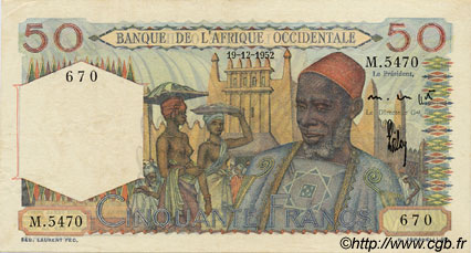 50 Francs FRENCH WEST AFRICA  1952 P.39 q.SPL
