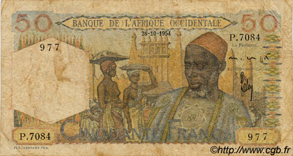 50 Francs FRENCH WEST AFRICA  1954 P.39 q.MB