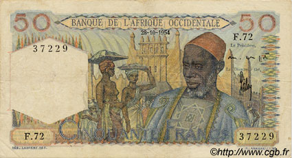 50 Francs FRENCH WEST AFRICA  1954 P.39 MBC