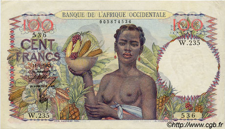 100 Francs FRENCH WEST AFRICA  1945 P.40 XF
