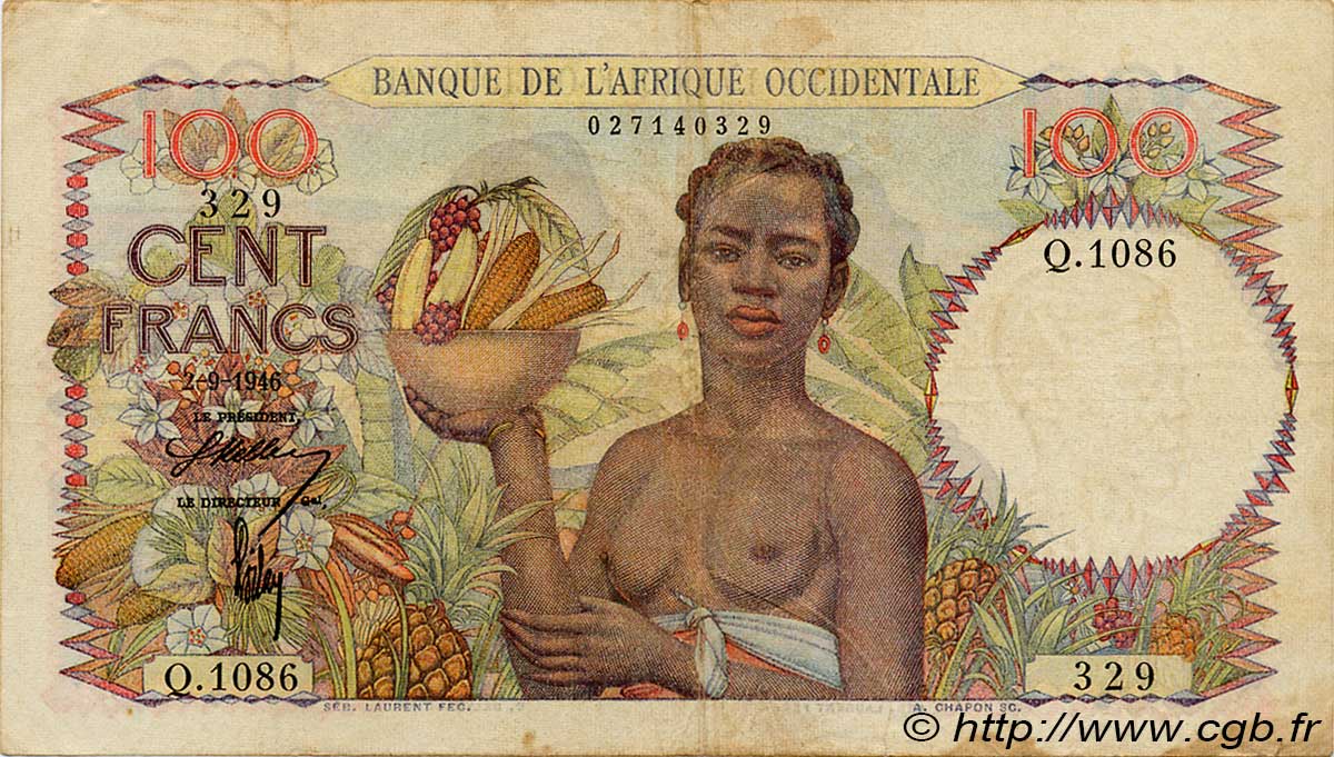 100 Francs FRENCH WEST AFRICA  1946 P.40 F+